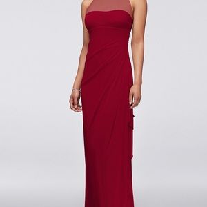 David’s bridal apple red long mash brides maid dress